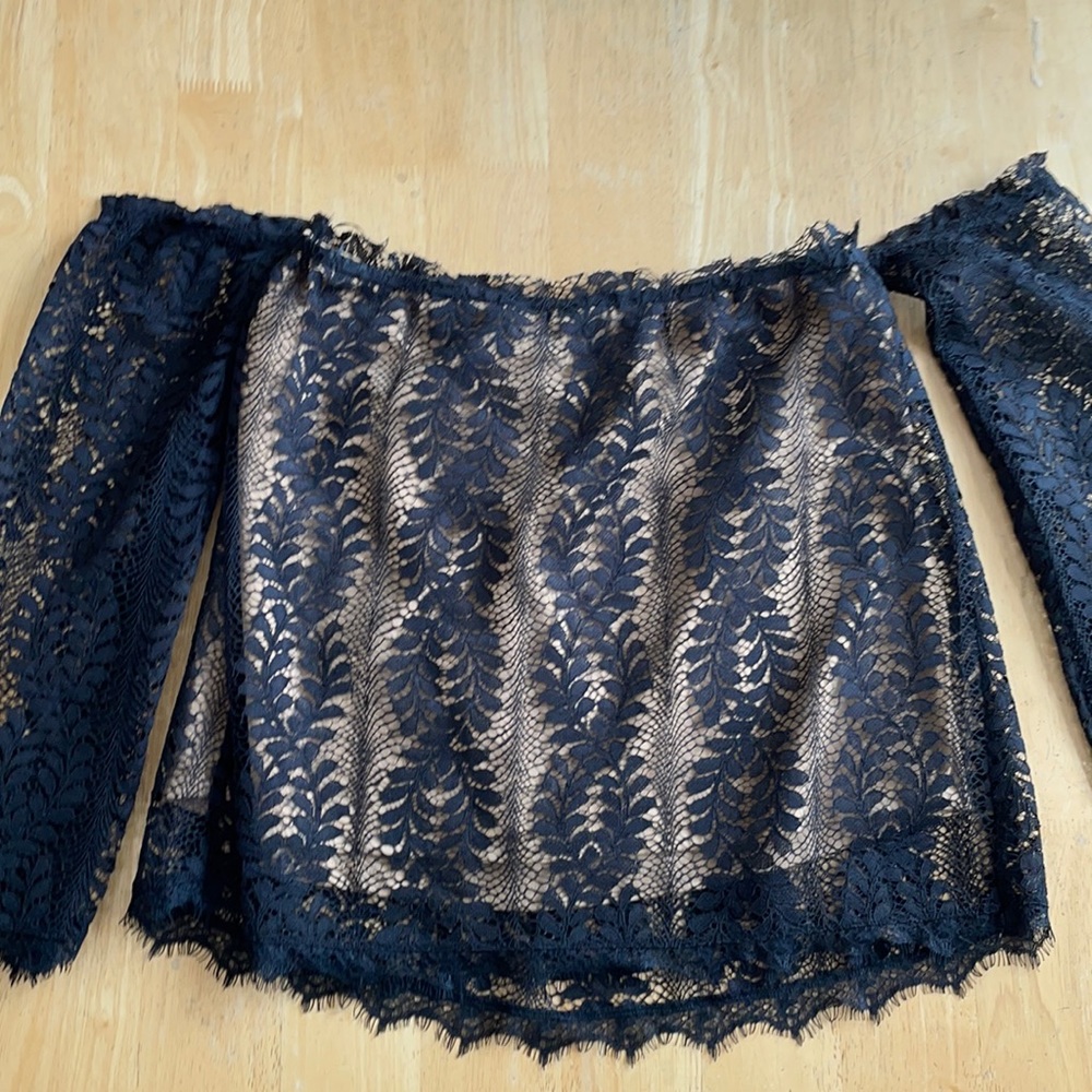 Off the shoulder lace top with nude lining